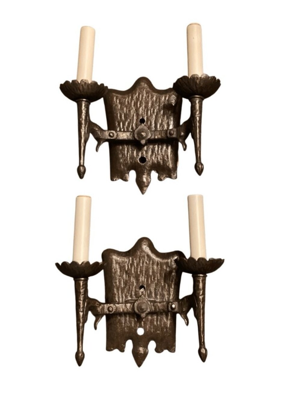 Vintage Gothic Iron Two Armed Wall Sconce